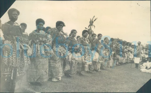 1924 Empire Cruise Photo Fijian natives Royal Navy Welcome Suva Fiji 3.2x2.2"