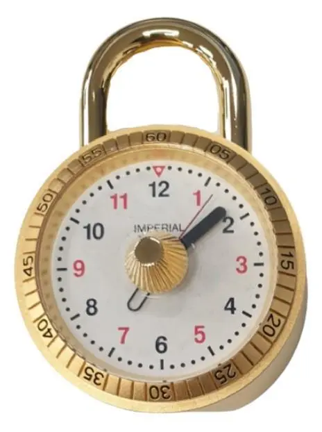 Miniature Clock Goldtone Padlock Solid Brass IMP1021
