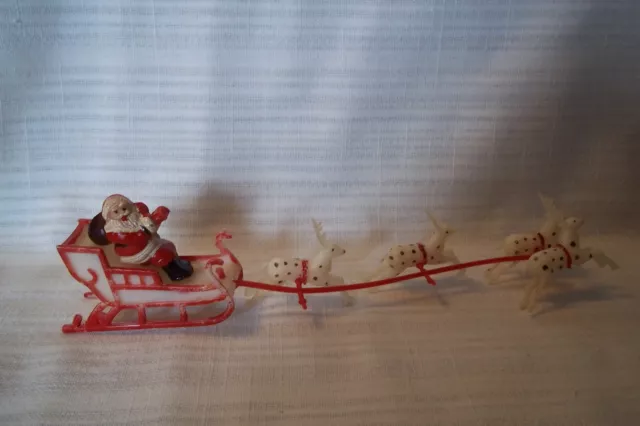 ** Vintage Plastic Santa Sleigh With Reindeer - Small