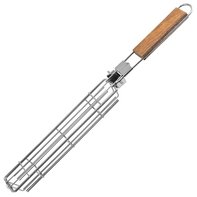 Cestino Porta Salsicce Per Griglia BBQ | Griglia In Metallo Per 6 Hot Dog Con Manico Pieghevole | Accessorio Da Campeggio E Picnic - 2