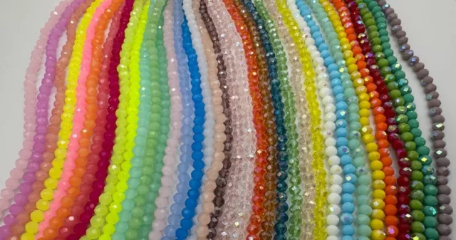 100 faceted glass crystal rondelle opaque jelly frosted AB clear 4mm beads