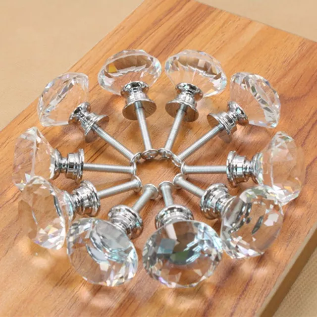 10x Crystal Glass Cabinet Wardrobe Drawer Cupboard Kitchen Pull Handle Knob 30mm