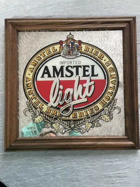 Vintage Amstel Light Beer Bar Mirror  15”x15”