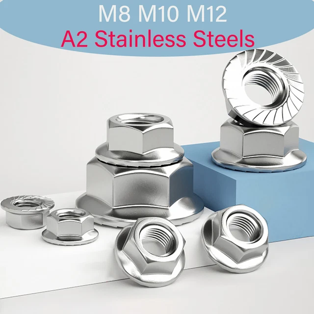 FLANGED NUTS SERRATED A2 Stainless Steel Fine Thread Hex M8 M10 M12 Din ...
