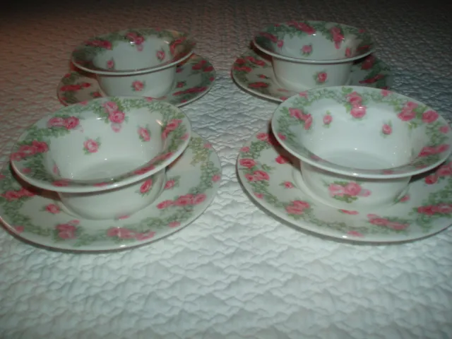 ANTIQUE Limoges JP L Pouyat 4 Ramekins & underplate Set Pink Rose white dogwood