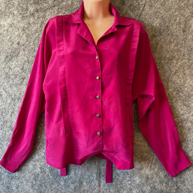 Camicia camicetta rosa vintage taglia 14-16 top a maniche lunghe anni '70 anni '80 senza marchio