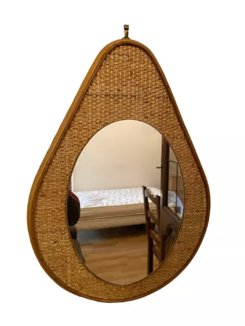 Ancien Miroir Vannerie Cannage Fait Main Osier Paille Œil De Sorcière Soleil