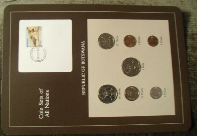 Coin Sets of All Nations Botswana w/card 1981 & 1984 UNC birds 1 Pula 2 Thebe 81