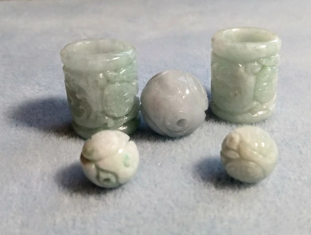 Rare Bead LOT #1 Hand Carved Burma Jadeite Chinese Beads