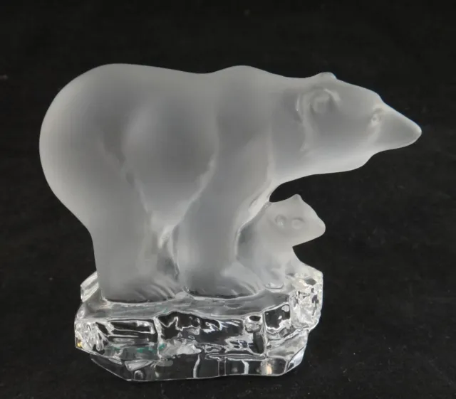Goebel Frosted Crystal Polar Bear & Cub Figurine on Clear Ice, 3 ½”x 2 7/8