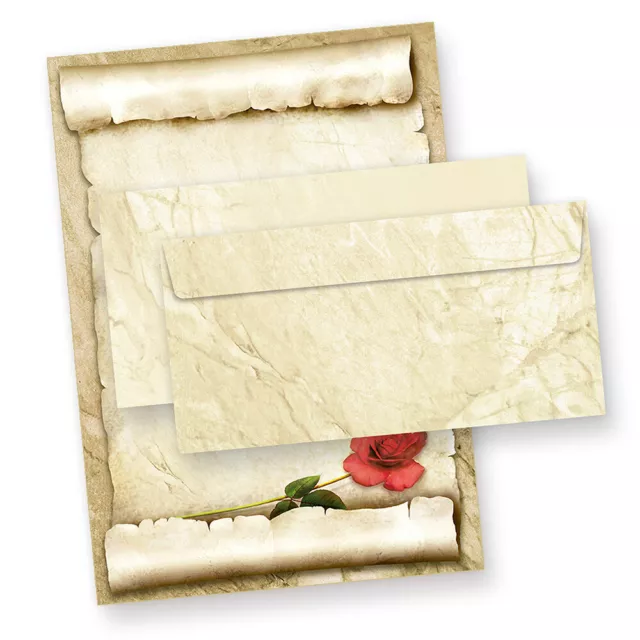 Briefpapier-Set Liebesbrief und Umschläge Rote Rose 25 Set DIN A4 90g