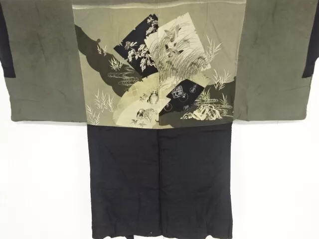 82920# Japanese Kimono / Antique Mens Haori / Peacock & Jigami Pattern