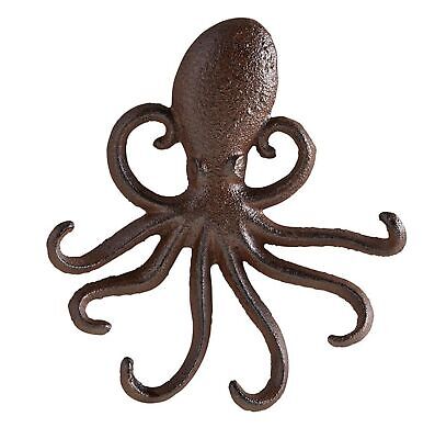 Rustic Nautical Cast Iron Octopus Wall Hook for Home Decor, 2 Pack, 6.69 In