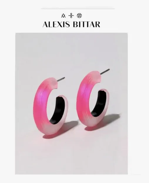 100% Authentic Alexis Bittar Small Neon Pink Lucite Hoop Earrings