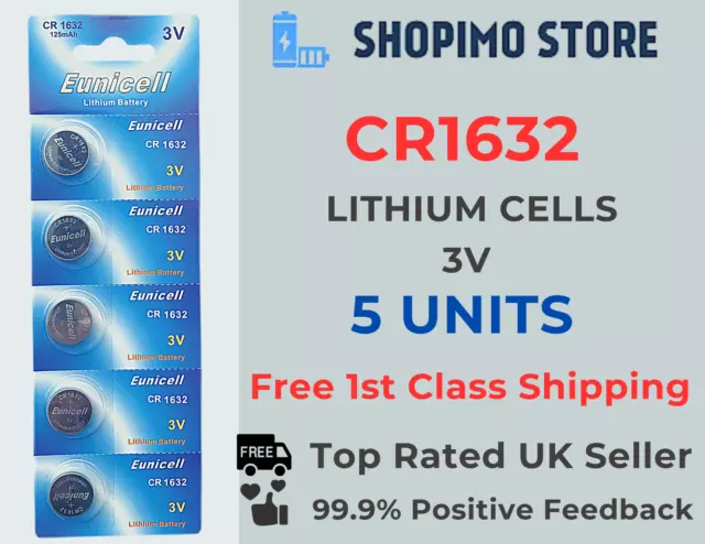 5 X CR1632 DL1632 L1632 Cell Lithium Batteries Button Battery Free RM24 Postage