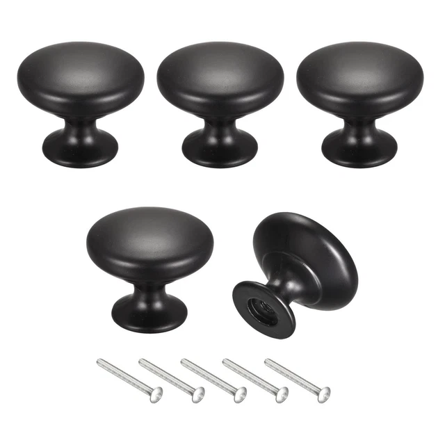 Drawer Knobs, 5pcs 30mm(1.18") Round Pull Handles Zinc Alloy Matt Black