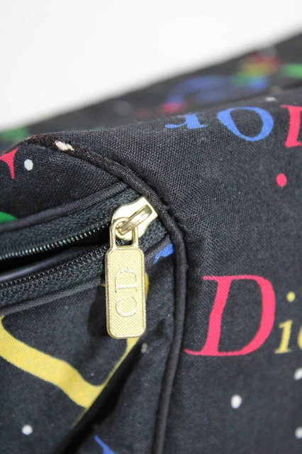 Christian Dior Womens Multicolored Logo Polka Dot Cosmetic Case Black Canvas 12
