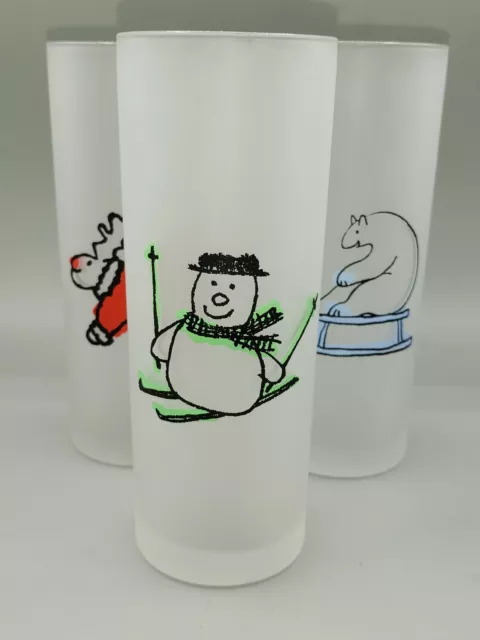 Vintage 3 Dartington Designs  Frosted Tumblers Winter Holiday Drinking Glasses