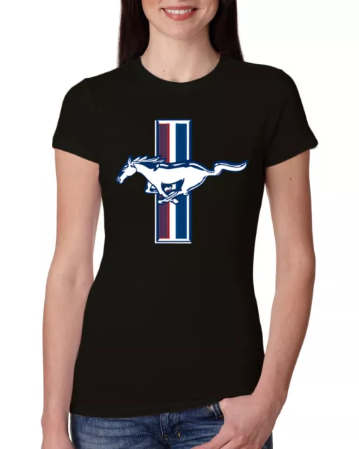 Ford Mustang Retro Vintage Logo Classic Bar Cars Trucks Ladies Junior Fit Tee