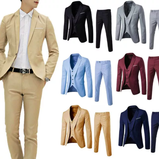 Men's 3 Piece Vested Suit Modern Jacket Vest Pants Formal Tuxedo Business Suit