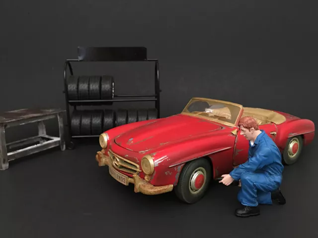 Mechanic Tony Inflating Tire Figurine for 1/24 Scale Models by American Diorama