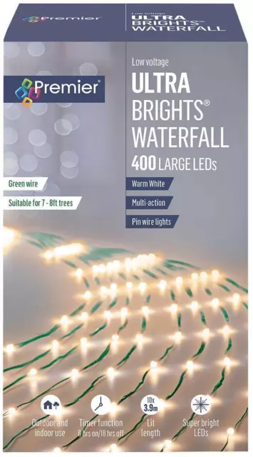 400 LED Blanc Chaud Chute Ultrabrights Avec Minuteur 750cm Noël Clair Décoration