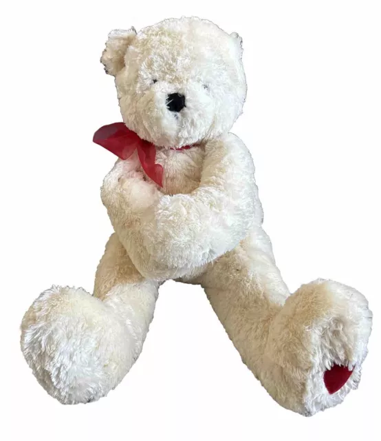 Hallmark Plush Cream Sweet Hugs Soft Teddy Bear 20” Stuffed Animal Red Bow Heart