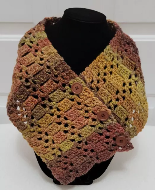 New Button Cowl Scarf - Browns & Golds - Wool Blend Handmade Hand Crochet Knit