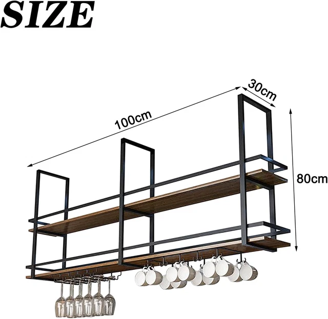Scaffale Portabottiglie Da Soffitto In Legno E Ferro – 100x30x80 Cm, Stile Retrò Europeo, Per Vino E Decorazioni