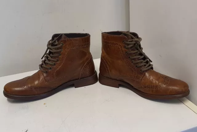 RIVER ISLAND TAN Brown Leather Brogue Chelsea Lace up Boots - size 6 UK ...