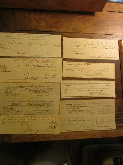 Antique Ephemera  Lot of 8 Early 1800s Ohio Tax Receipt Documents BRINKER Family