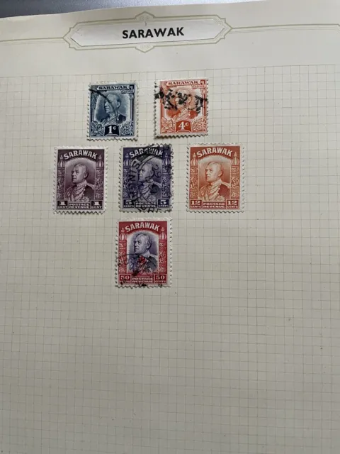 Old Album Page Sarawak Stamps