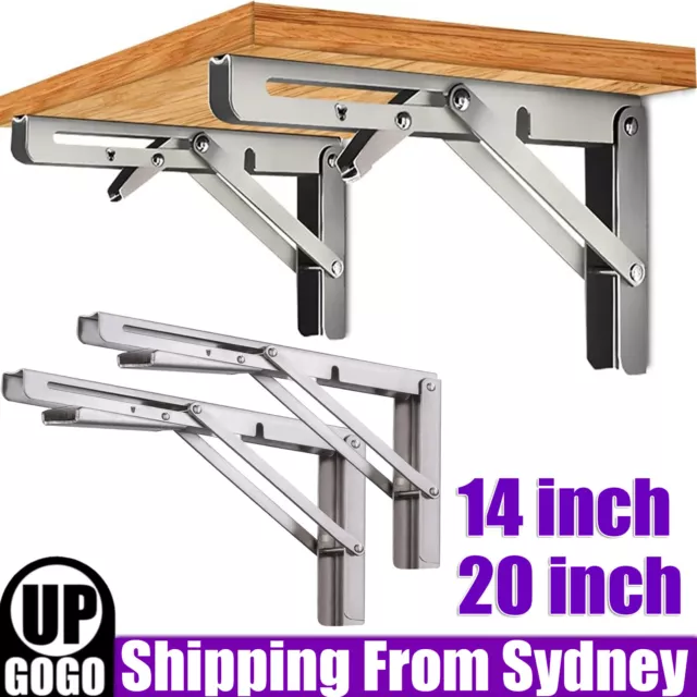 1X 10"/14"/20" Stainless Steel Folding Table Bracket Shelf Bench Load Heavy Duty