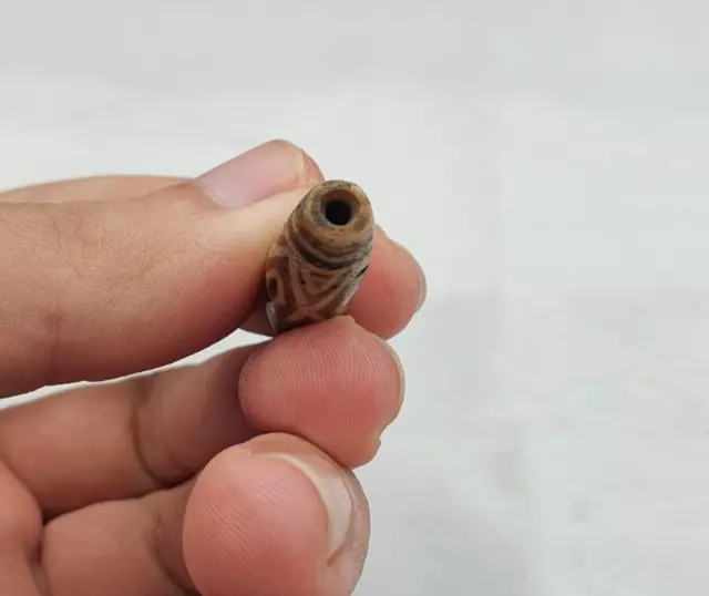 South Asian Burmese Antiques Trade Pumtek petrified Wood Beads Late 19 C. 31mm 4