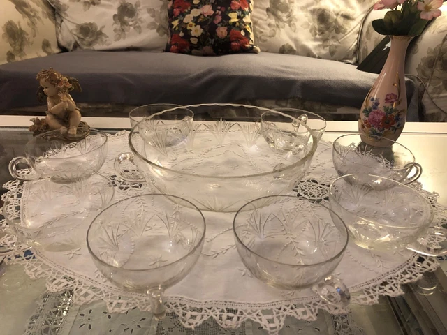 Service à liqueur vintage Rosalin Glass Art Deco 20er Set de 5