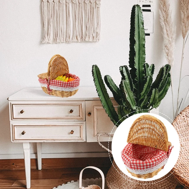 Panier En Osier Rouge Avec Doublure Grille - 27x25cm, Décoration Camping Ou Maison