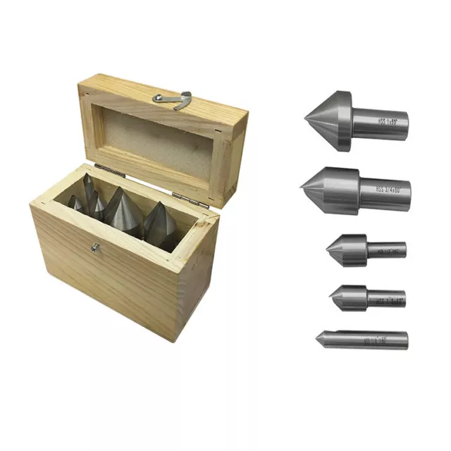 5 Pc 1/4 Inch - 1 Inch HSS Single Flute Countersink Set Drilling Milling