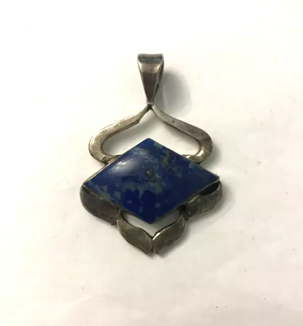 Grand Pendentif en argent et Lapis Lazuli ? Vintage Design Scandinave