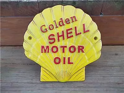 Cast Iron Golden Shell Motor Oil Clam Wall Sign Plaque! Gas & Oil Collectible