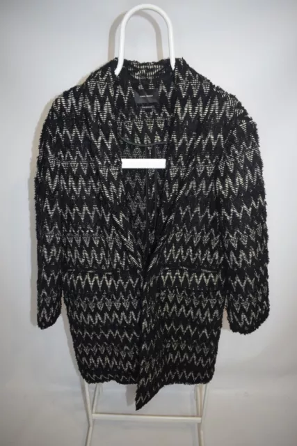 Isabel Marant Elis ZigZag Weave Jacquard Coat Black Women's Size 34 Wool Blend