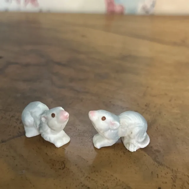 Albino Mice Red Eye Rat Porcelain Figurine Figure Miniature 1" Ceramic Pair 2