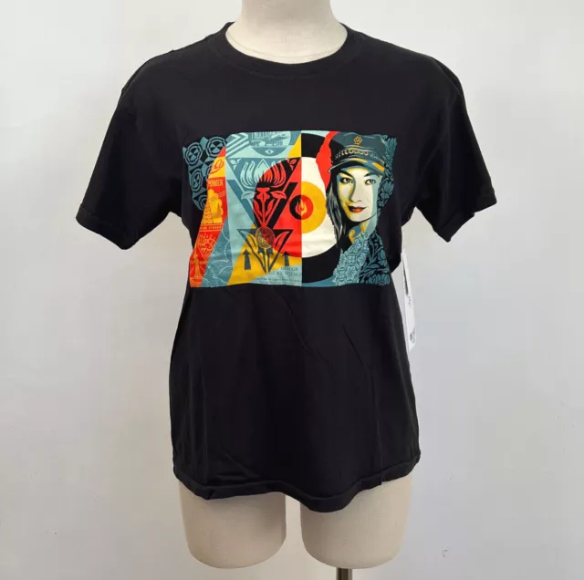 Obey Women's Organic T-Shirt Raise the Level Off Black Size S NWT Andre Star