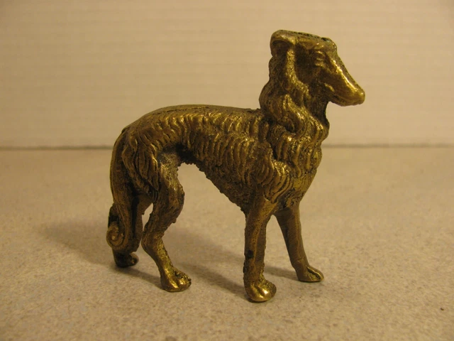 Vintage 2 1/4" Cast Brass BORZOI Miniature Figurine Statue Dog Russian Wolfhound