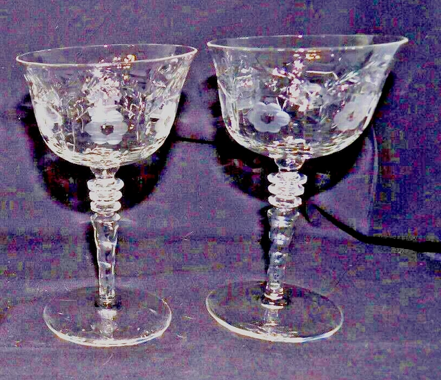 2 Vintage 1940's Rock Sharpe Cherokee Champagne/Tall Sherbet  6oz Glasses 5 7/8"