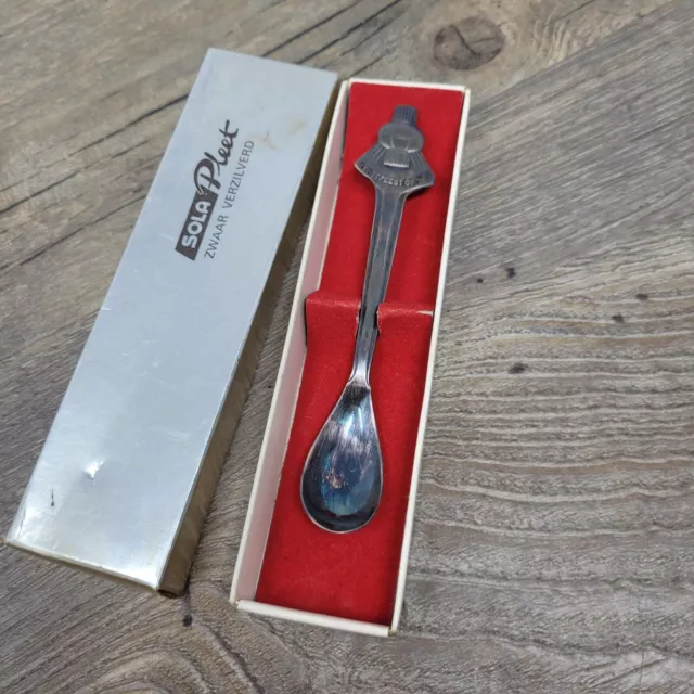 Sola Pleet Zwaar Verzilverd Silver Souvenir Egg Spoon "Kerstfeest op zfe" Rare