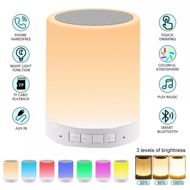 LED Smart Night Light Music w/Remote RGB Bluetooth Speaker Lamp Dimmable