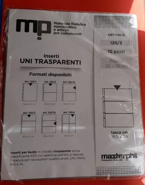 10 Fogli Pagine A 3 Scomparti Tasche Masterphil X Cartamoneta Banconote X Album