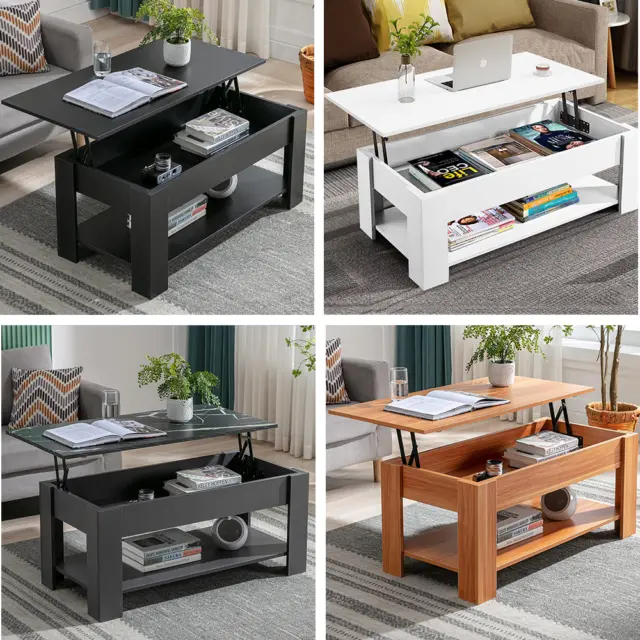 Adjustable Wooden Coffee Table With Storage Lift Top Up Drawer Shelf Living Room