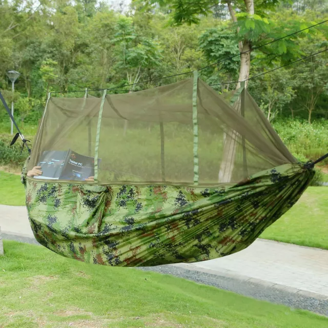 Double Person Camping Hammock Hanging Bed W/ Mosquito Net Outdoor Garden Hiking