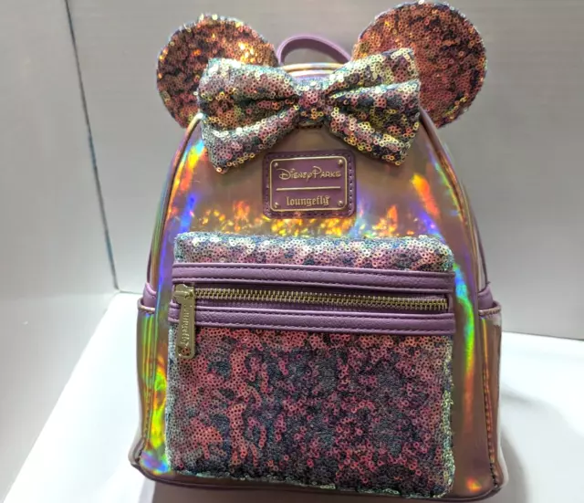 Minnie Mouse Iridescent Earidescent Sequins Bow Disney Loungefly Mini Backpack